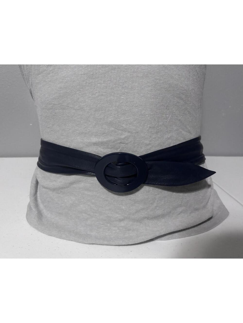 Navy Blue Vintage Women’s Belt Faux Leather Acrylic Buckle M/L